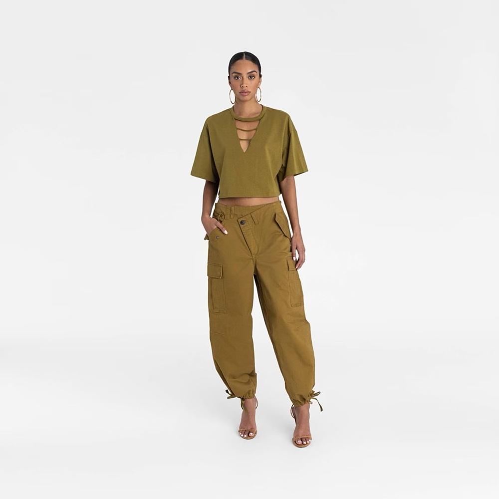 KBB by Kahlana Barfield Olive Green Cargo Jogger Pants
